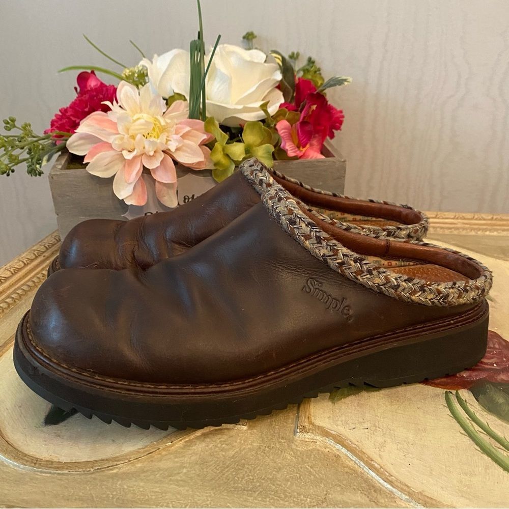 Simple Original Clogs Brown Leather Sz 8.5